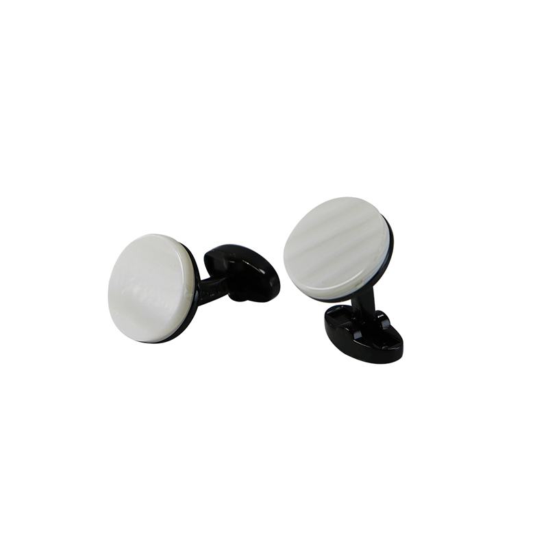 Mother of Pearl Gunmetal Plated Round Cuff Links
